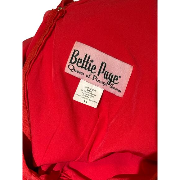 Bettie Page Queen of Pinups Coral & Jade Dress Red Rockabilly size 14 - Picture 3 of 5